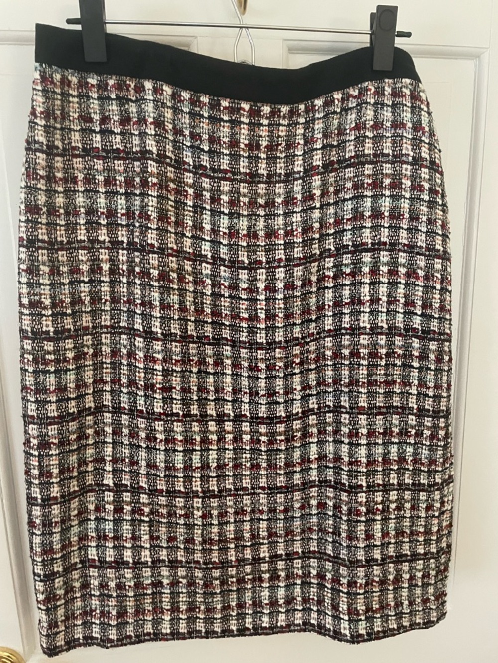 Talbots Black, White & Red Wool Tweed Pencil Skirt